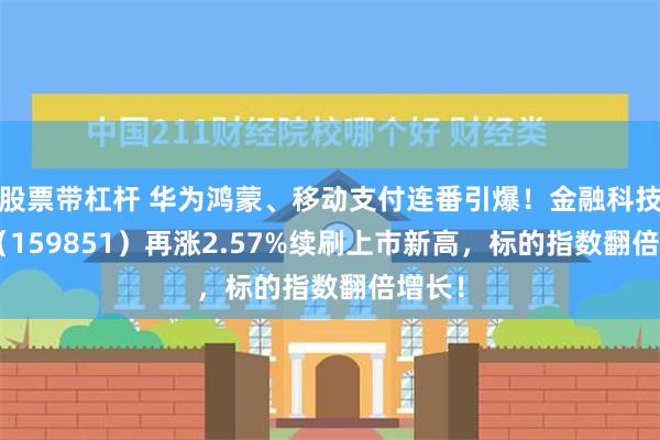 股票带杠杆 华为鸿蒙、移动支付连番引爆！金融科技ETF（159851）再涨2.57%续刷上市新高，标的指数翻倍增长！